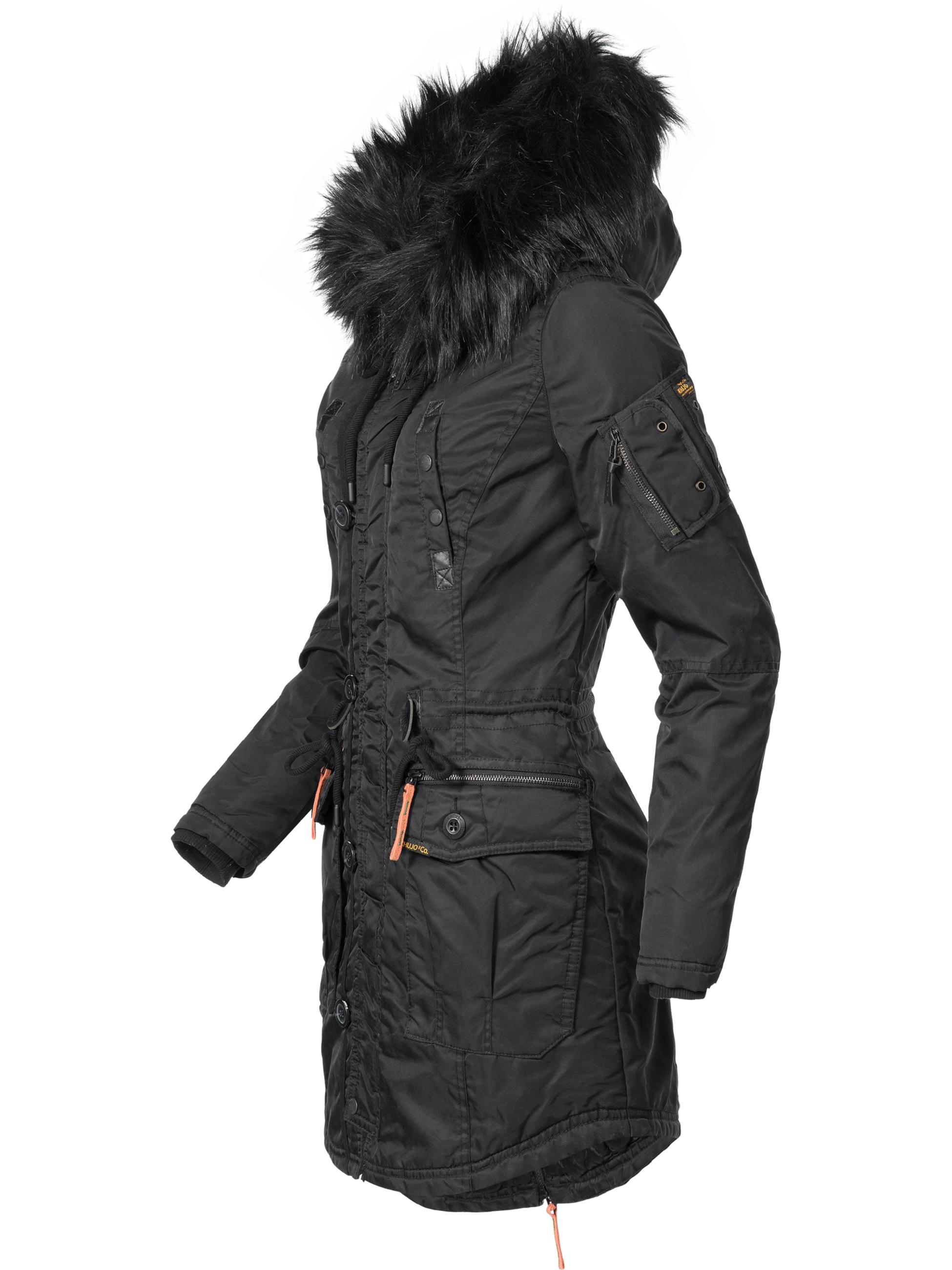 Khujo Damen Mantel Wintermantel Parka Jacke Warm Kunst Pelz Kapuze YM ...